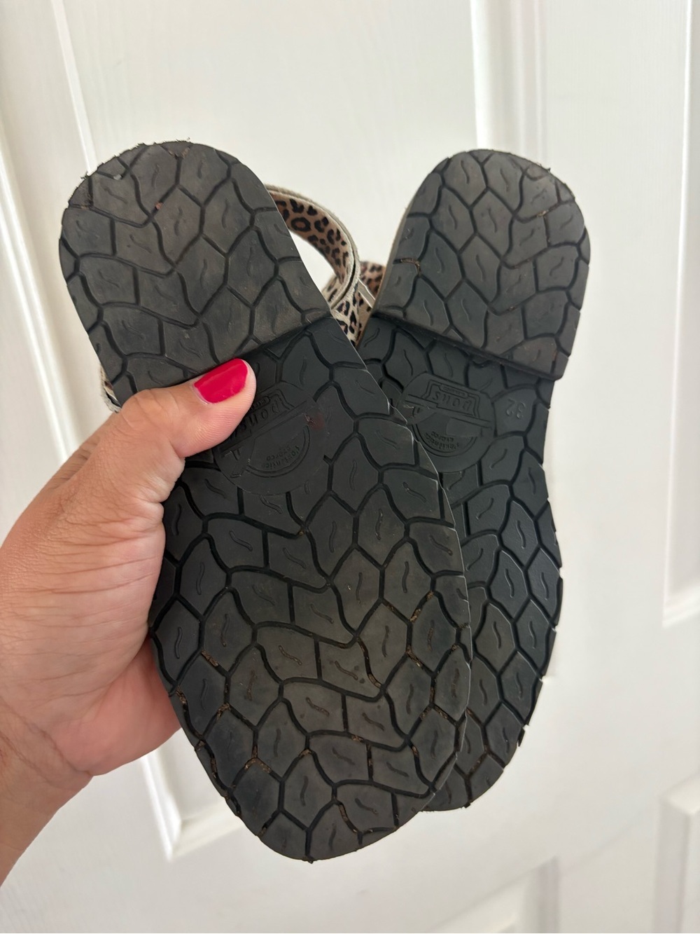 Kids Leopard Print Leather Slingback Sandals - Beige/Black - Picture 2 of 2